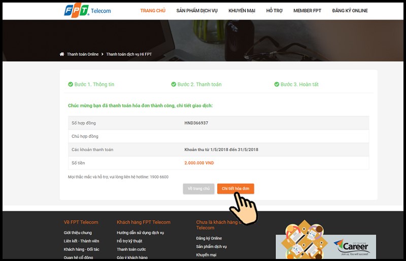 Hướng dẫn cách đóng tiền mạng/ thanh toán hóa đơn FPT 13 Dong Tien Mang Buoc 6