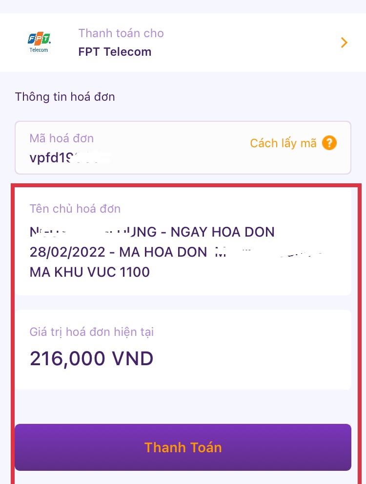 Hướng dẫn cách đóng tiền mạng/ thanh toán hóa đơn FPT 8 Kiểm tra lại thông tin hóa đơn đã đúng chưa